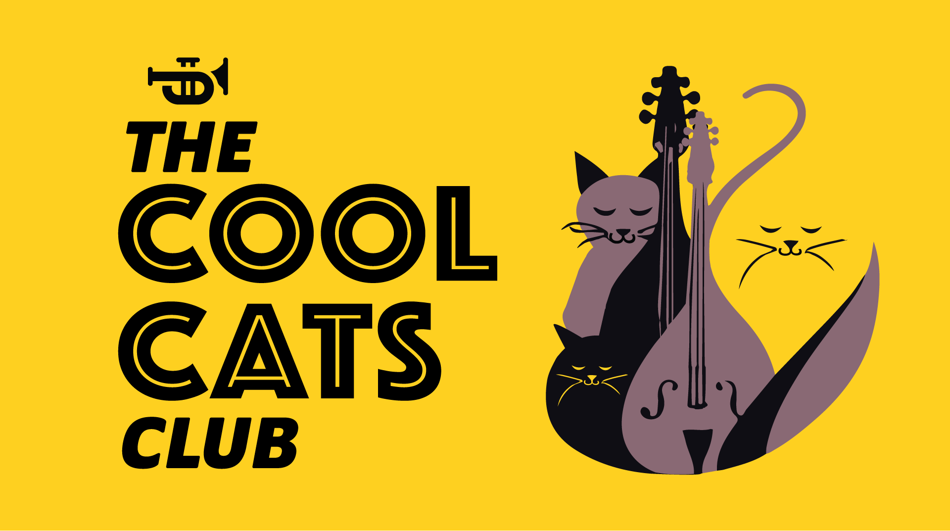 The cool cats club logo with a cat playing a violin