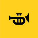 Jazz on Arts Axis Florida logo - yellow square with a black trumpet icon
