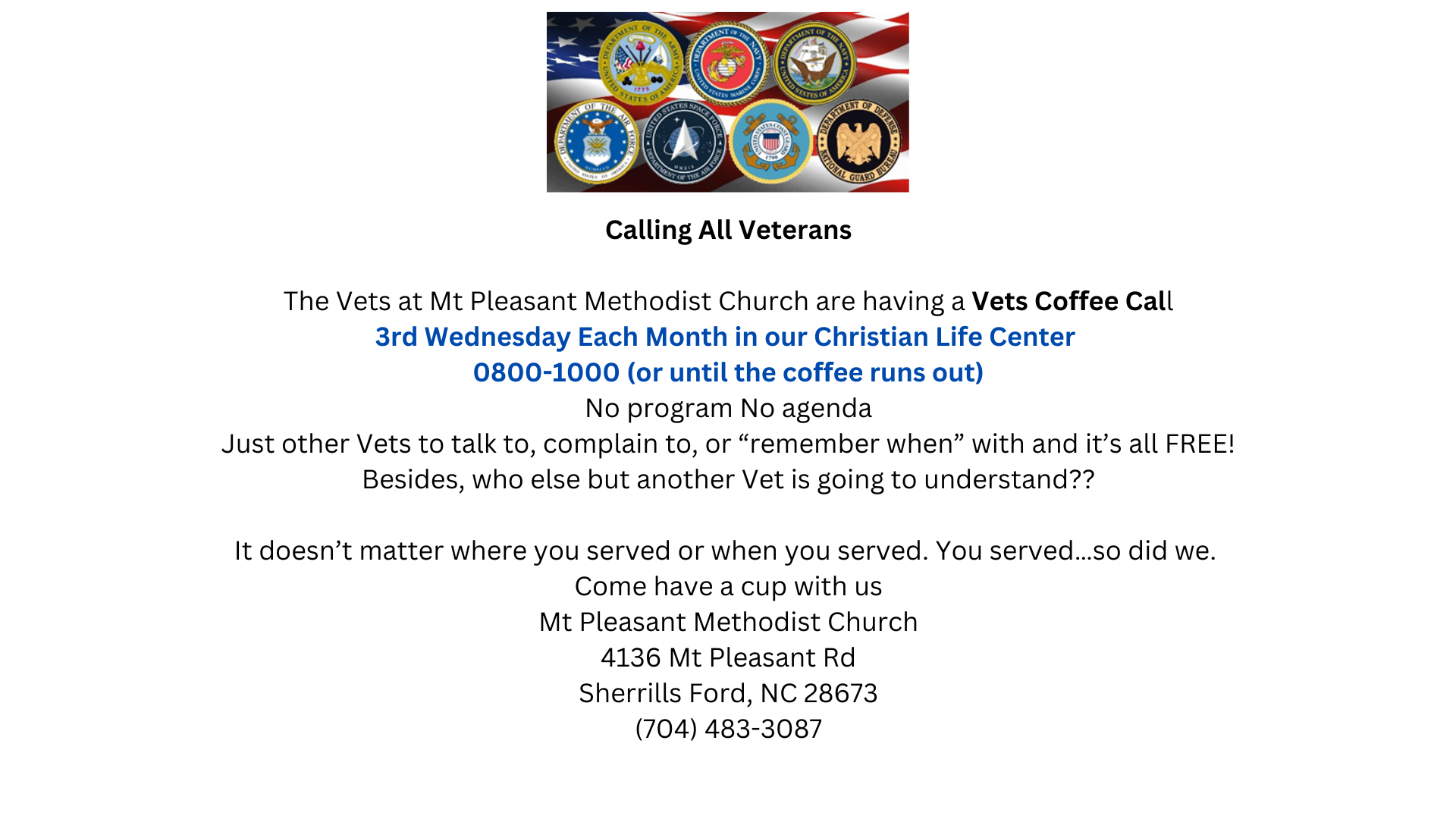 A poster that says calling all veterans on it