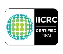 An iicrc certified firm logo with a globe on it