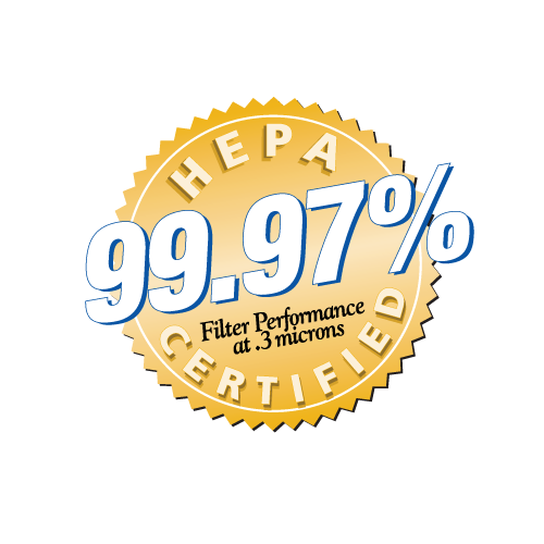 A seal that says hepa filter performance at 3 microns