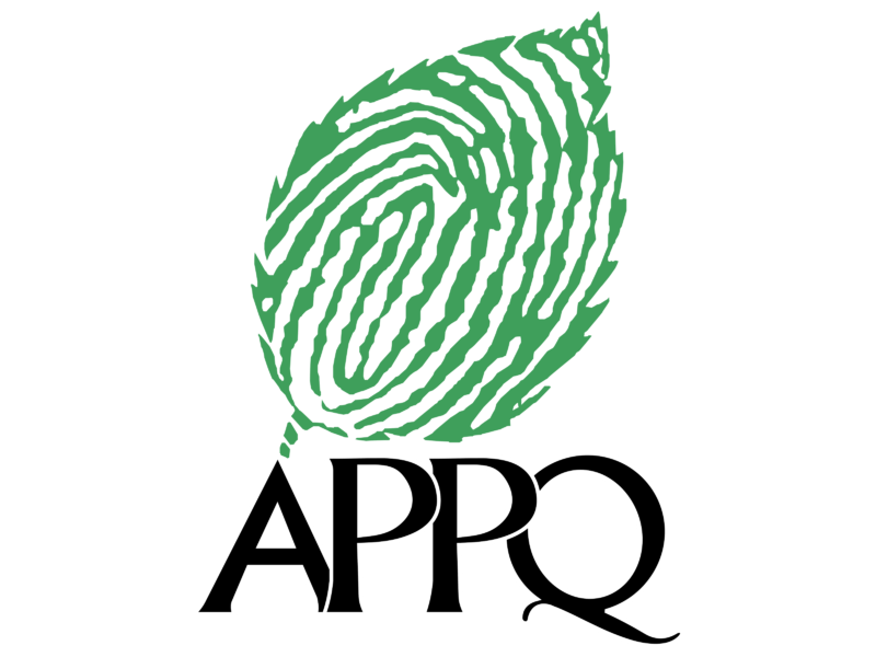 Le logo de l'appq a une empreinte digitale verte dessus
