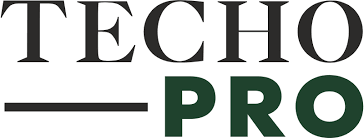 Le logo de techo pro est vert et noir sur fond blanc.