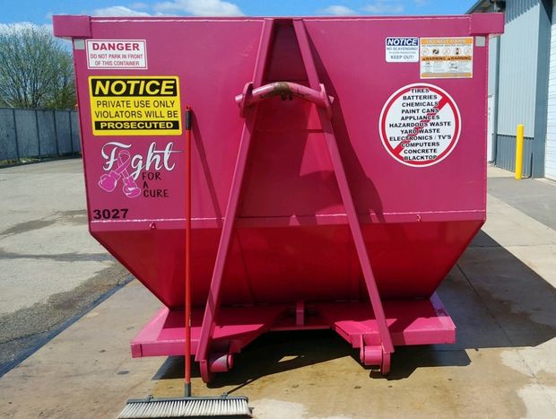 Specialty 30 Yard Roll Off Dumpster Rental with Fight for a Cure Logo