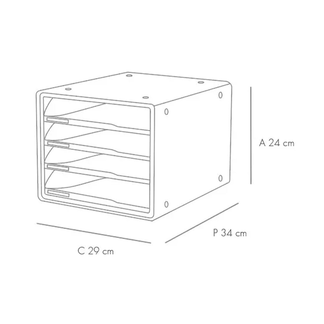 Imagen técnica del organizador con cajones de Litem