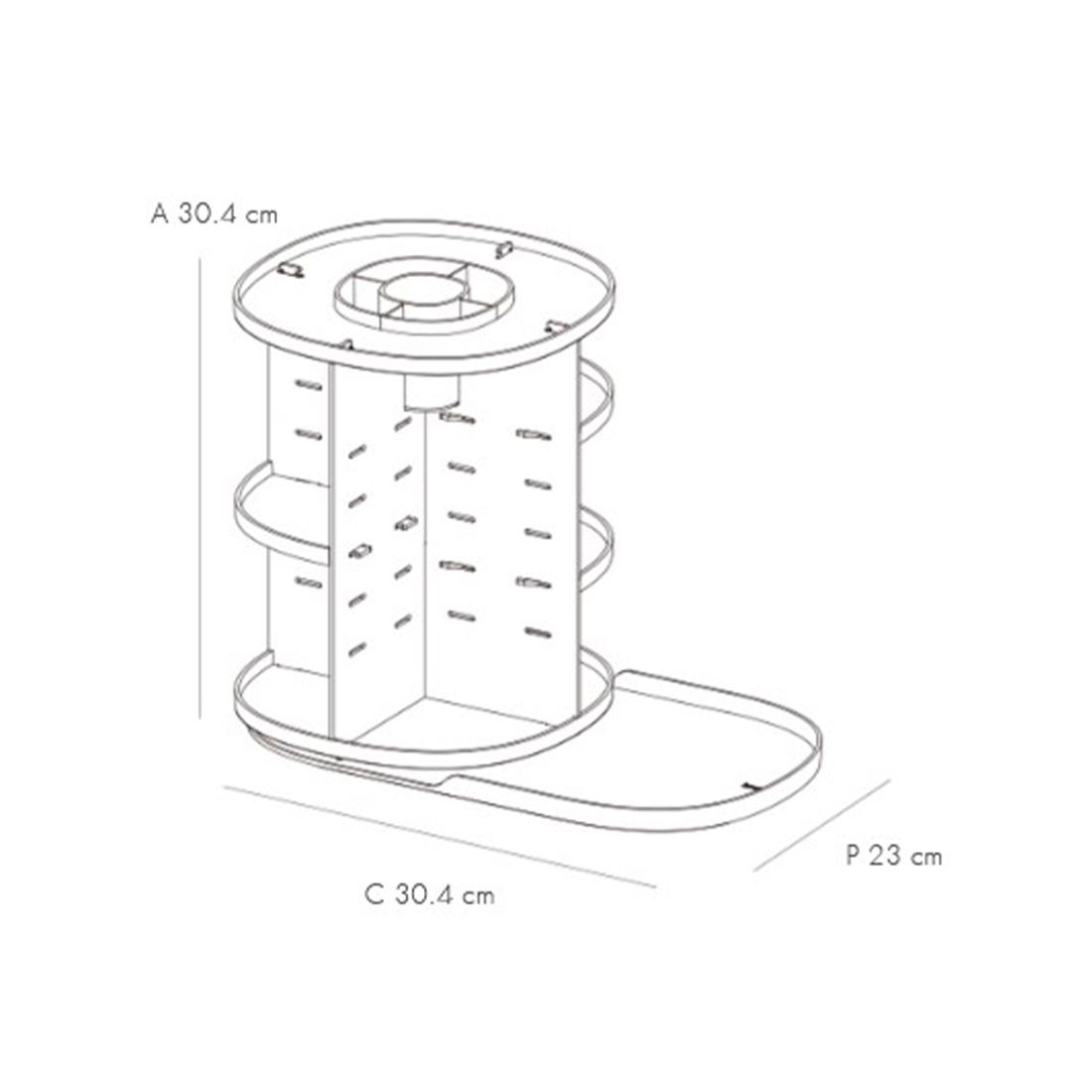 Imagen técnica con dimensiones del organizador giratorio de Litem.