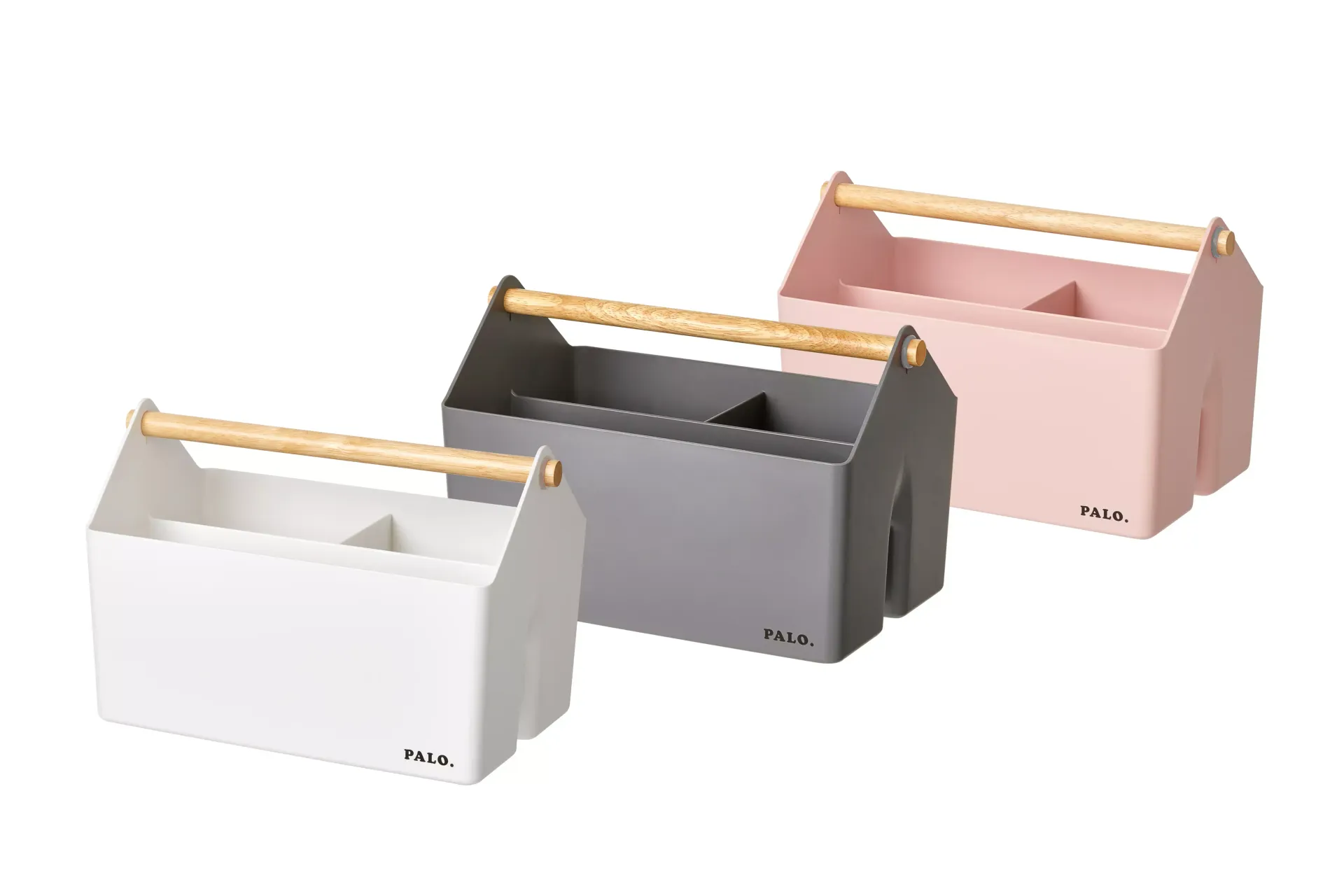 3 cestos organizadores con divisórias y asa de madera de Litem