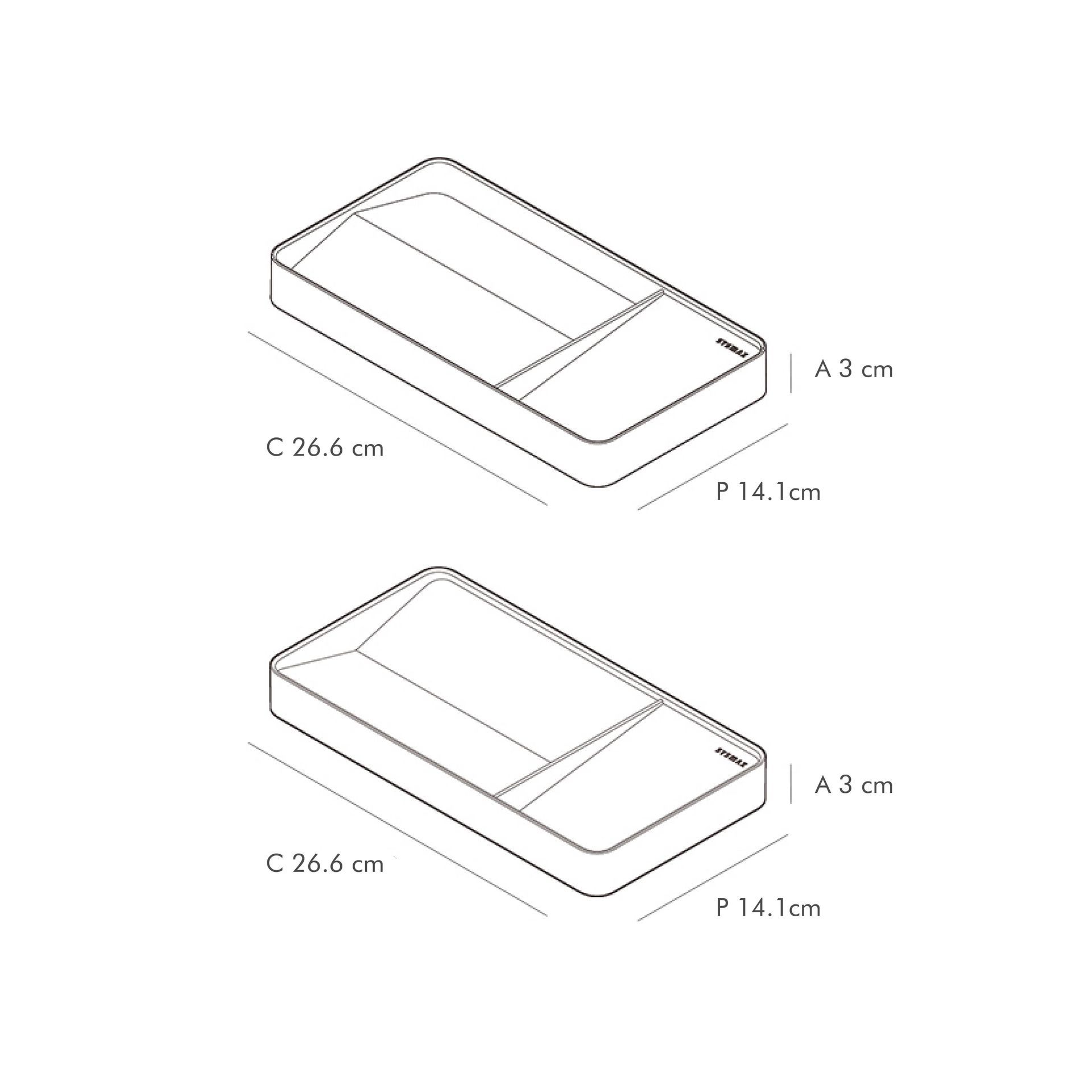 Un dibujo de dos cajas con medidas sobre un fondo blanco.