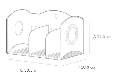 Imagen técnica del organizador de libros con asas para transporte