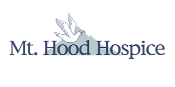 A logo for mt. hood hospice with a dove on top of a mountain.