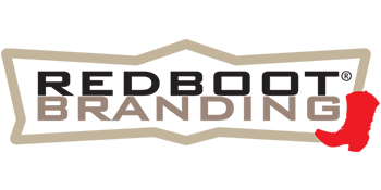 A logo for redboot branding with a red boot on it