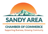 The logo for the sandy area chamber of commerce supporting business , growing community.