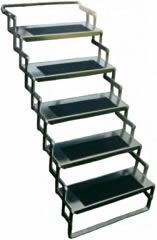 A set of stairs with black steps on a white background.