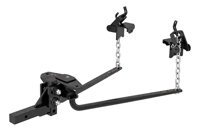 A black tow bar with chains attached to it on a white background.