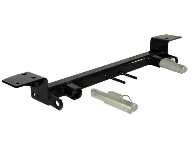 A black tow bar with a hook attached to it on a white background.