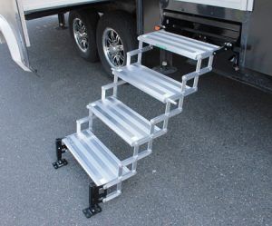 A set of stairs attached to the side of a trailer.