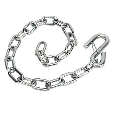 A stainless steel chain with a hook attached to it on a white background.