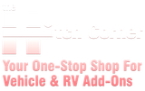 A logo for a one stop shop for vehicle and rv add-ons.