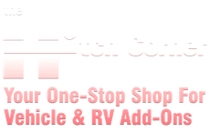 A logo for the hitch corner your one stop shop for vehicle and rv add-ons