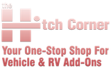 A logo for the hitch corner your one stop shop for vehicle and rv add-ons