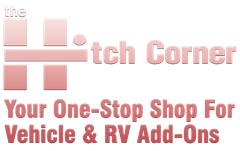 A logo for the hitch corner your one stop shop for vehicle and rv add-ons