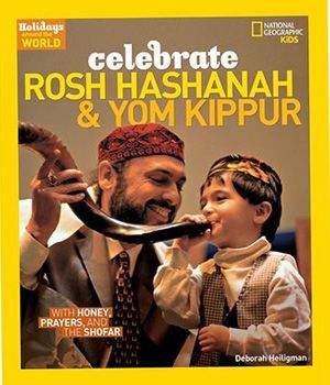 A book titled celebrate rosh hashanah & yom kippur with honey prayers and the shofar