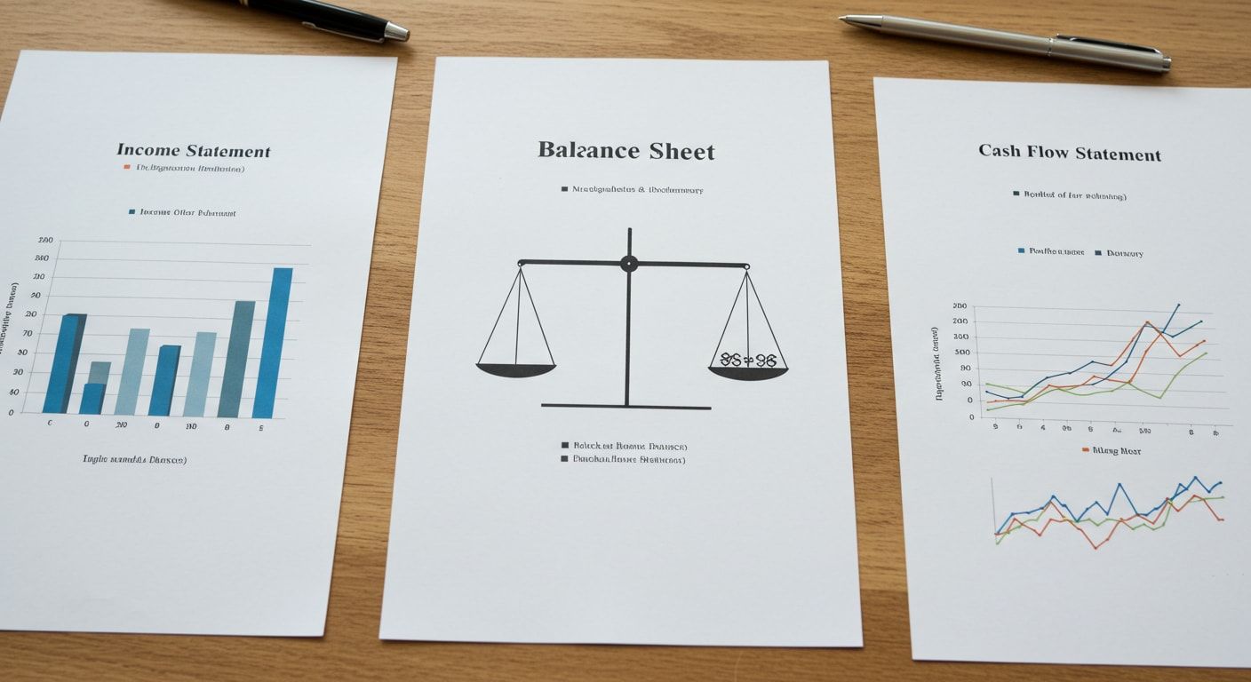An income statement, balance sheet, and cash flow show a business's financial health and position.