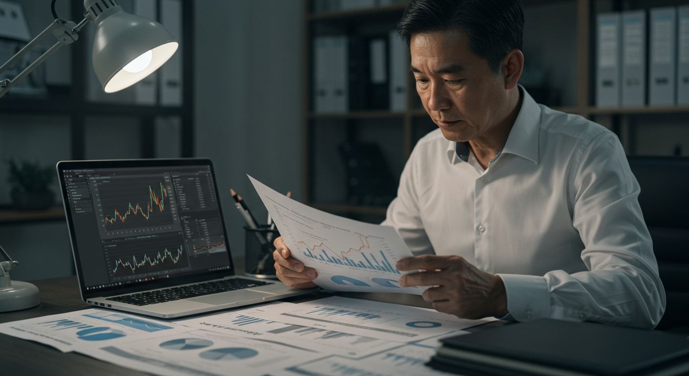 Person reviewing payment processing statements with charts and transaction data on a laptop