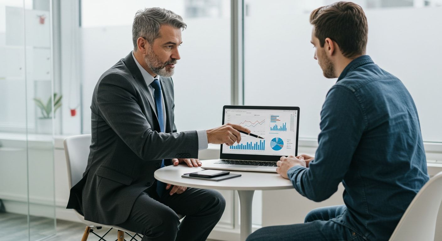 A fractional CFO advising a startup founder on financial strategy