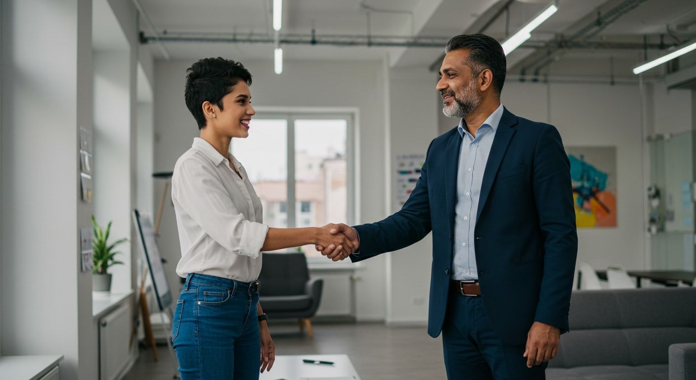 A startup founder partnering with a financial advisor at Momentum Growth Partners for accelerated growth