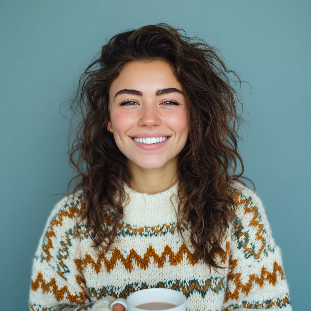 teenage girl with her eye closed, smiling