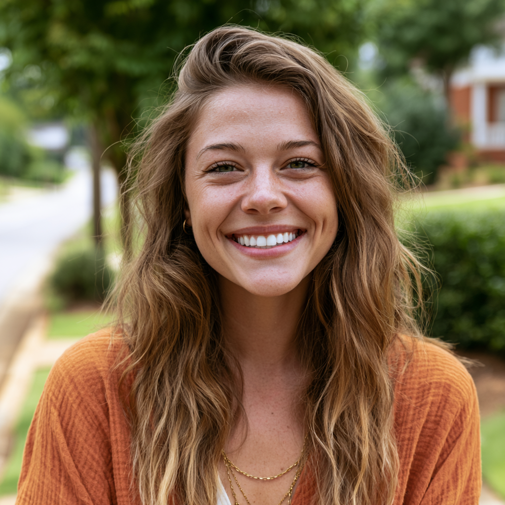 teenage girl with her eye closed, smiling