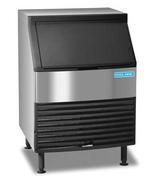 Ice machine with stainless steel front and black top.