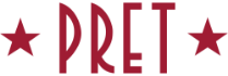 Red PRET logo with a star on each side on a white background