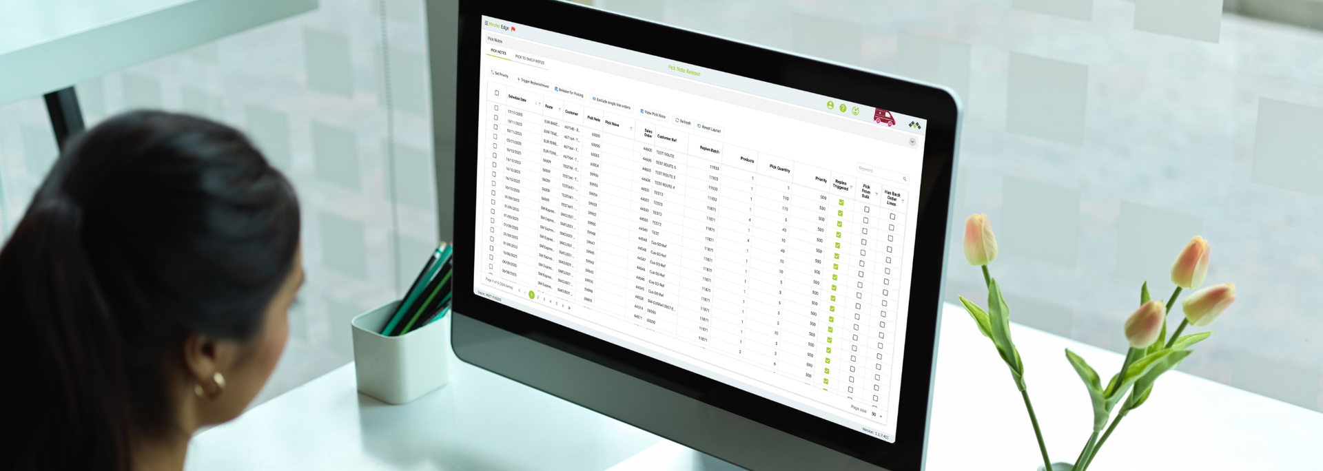 Picture of a person using Minster software in an office. 