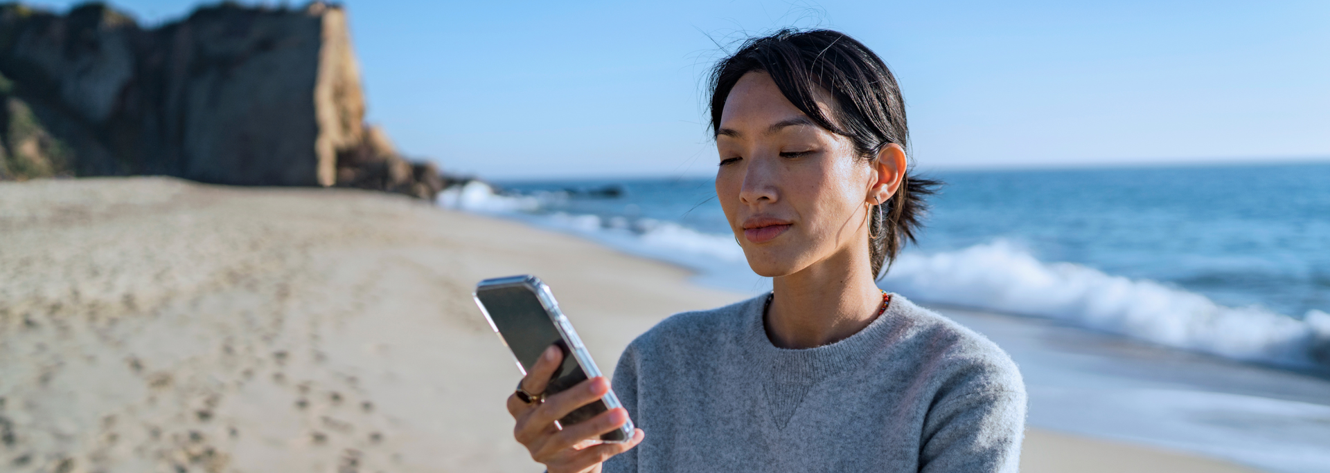 Picture of a woman working from a remote location. 