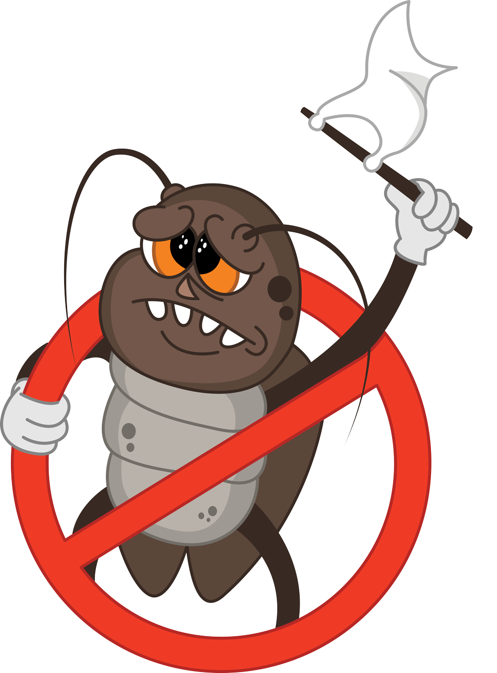 A cartoon cockroach is holding a flag in front of a no sign