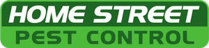 The logo for home street pest control is green and white.