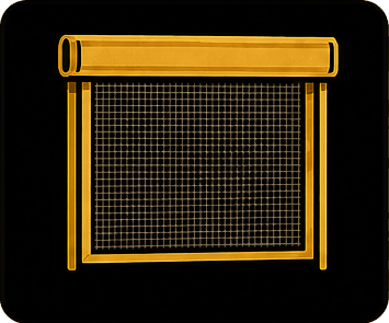 Gold accordion gate on a black background