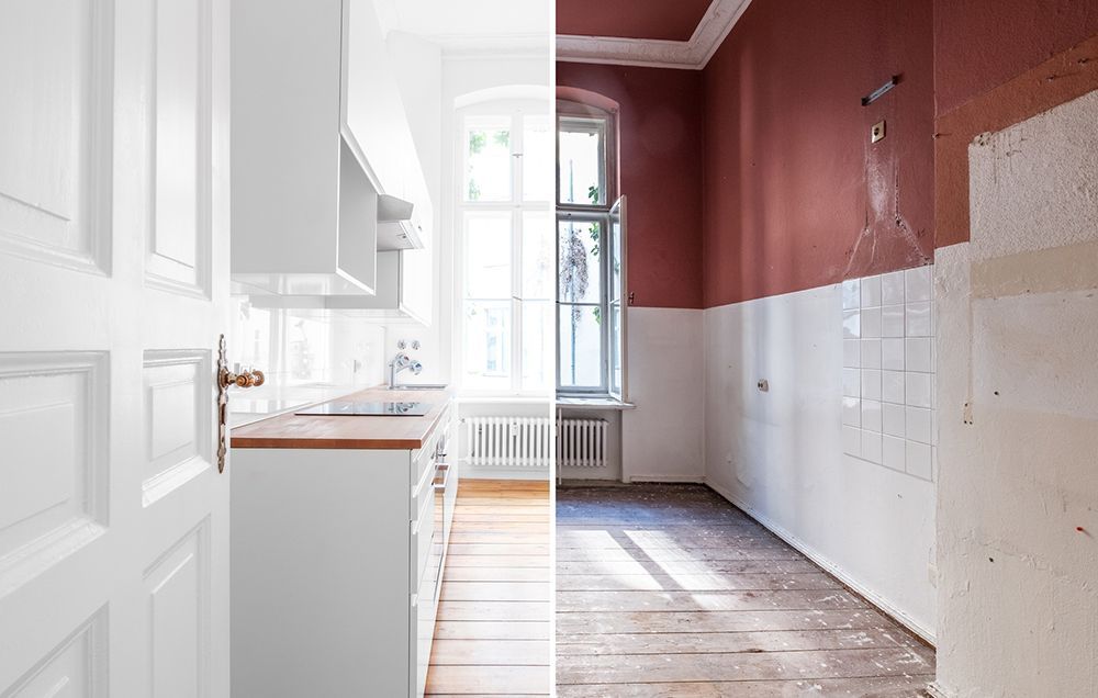 Renovation Concept - Kitchen Room Before and After Refurbishment or Restoration