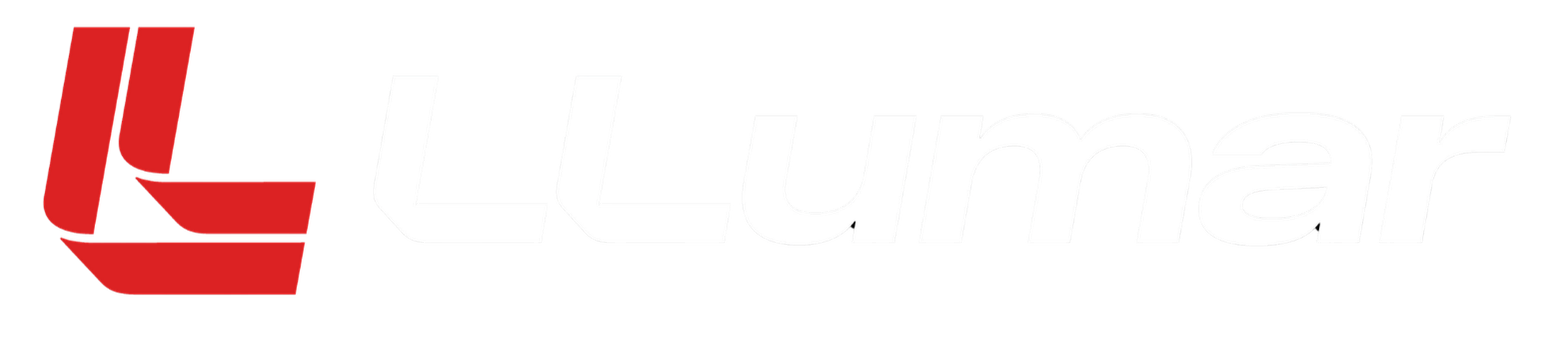 Llumar logo with a red sunburst and text:
