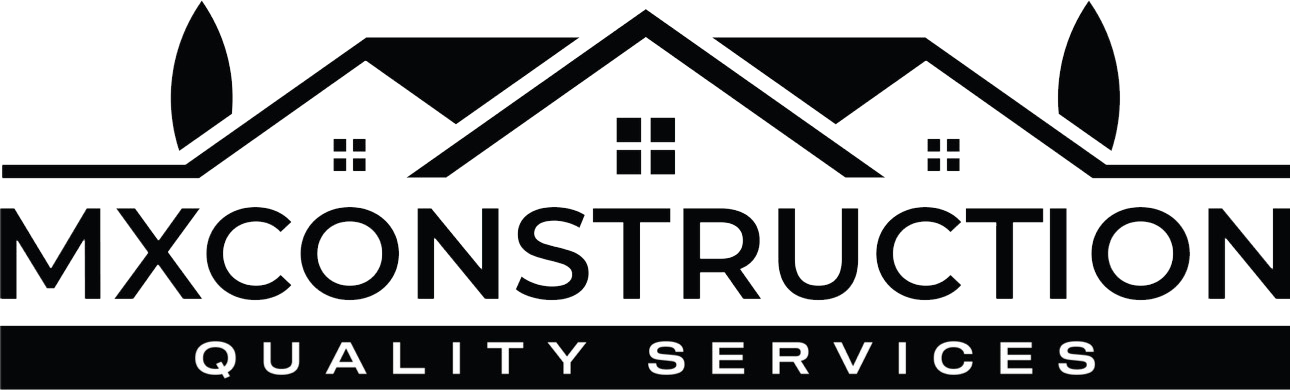 MX Construction logo featuring a house silhouette and the text "MXCONSTRUCTION QUALITY SERVICES".