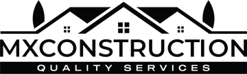 MX Construction logo featuring a house silhouette and the text "MXCONSTRUCTION QUALITY SERVICES".