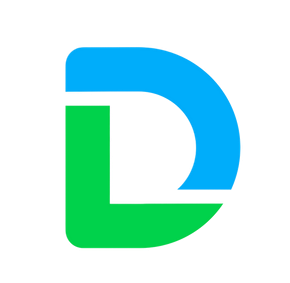 Blue and green logo with a letter