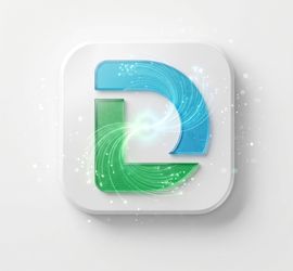 Abstract blue and green interlocking logo on a white rounded square icon