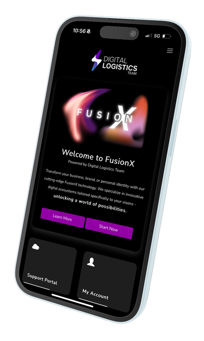 A cell phone with the word fusion on the screen.