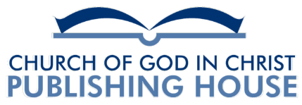Logo for Church of God in Christ Publishing House. Features an open book icon and text in blue.
