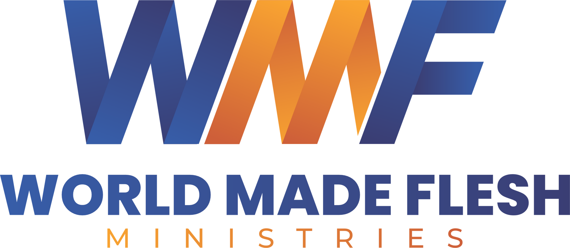 Logo for World Made Flesh Ministries with blue, orange text.