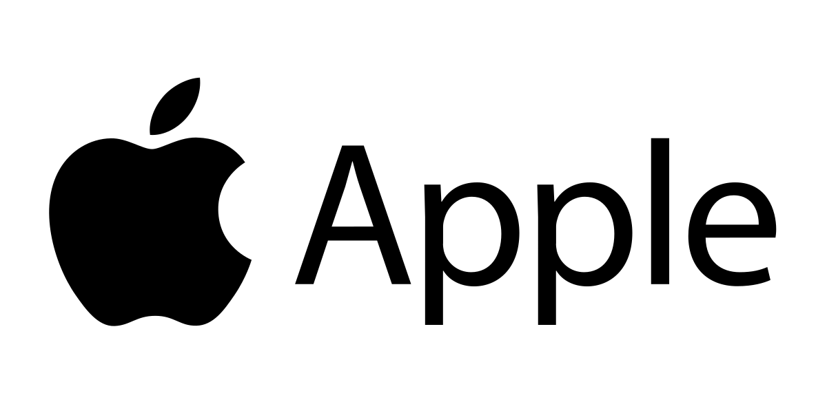 The apple logo is black and white on a white background.