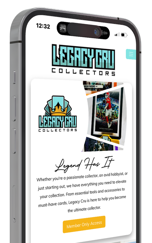 A cell phone is displaying a website for legacy cru collectors.